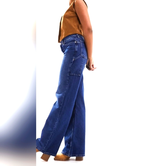 Freepeople High-waisted Straight Leg Indigo Blue Jeans - Picture 3 of 4